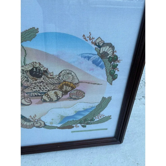 Something Special Ocean Beach Shell Scene Cross Stitch Kit Completed Frame 22x19 - Picture 9 of 9